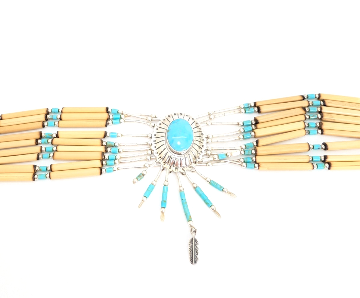 Sterling Silver 925 16" Necklace Liquid Silver Turquoise Choker 12569 - Image 7