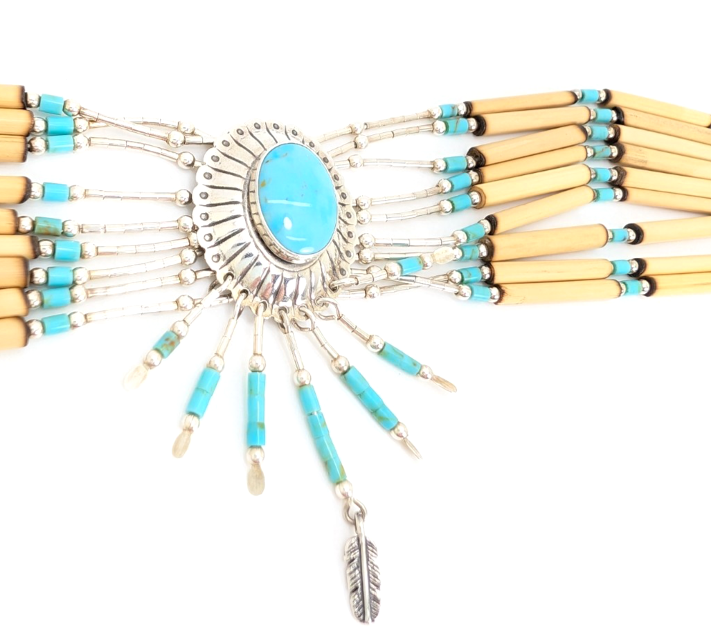 Sterling Silver 925 16" Necklace Liquid Silver Turquoise Choker 12569 - Image 8
