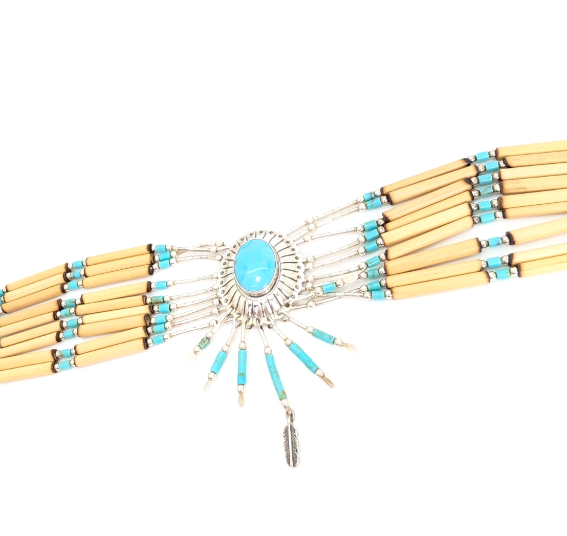 Sterling Silver 925 16" Necklace Liquid Silver Turquoise Choker 12569 - Image 9
