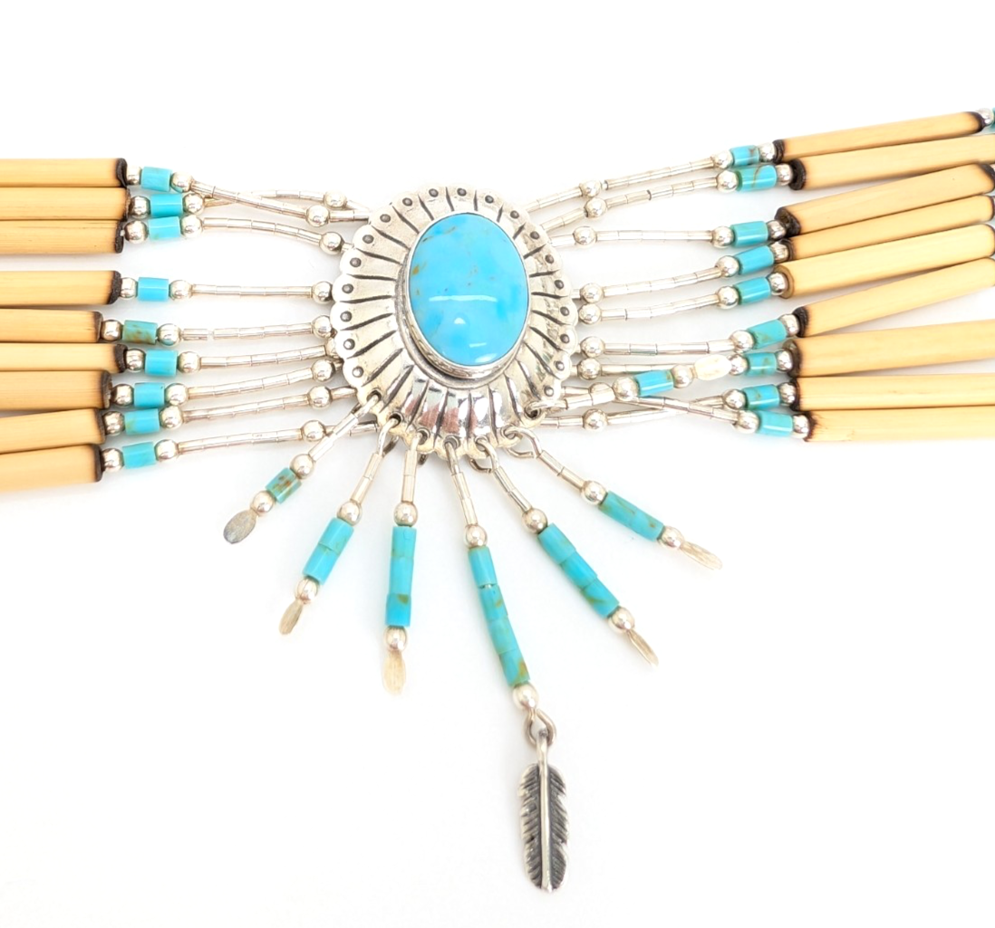 Sterling Silver 925 16" Necklace Liquid Silver Turquoise Choker 12569 - Image 10