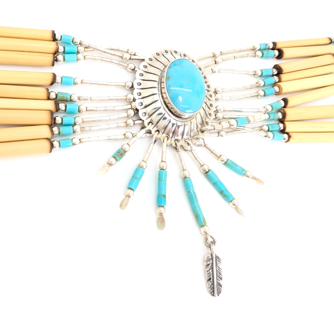 Sterling Silver 925 16" Necklace Liquid Silver Turquoise Choker 12569 - Image 11