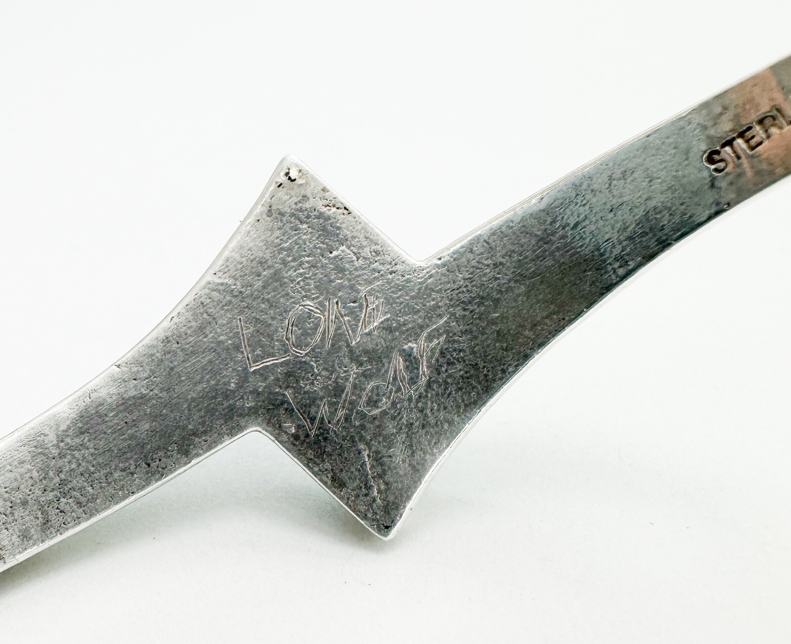 Signed Lone Wolf 925 Turquoise Inlay Wishbone Cuff Bracelet 10292 - Image 8
