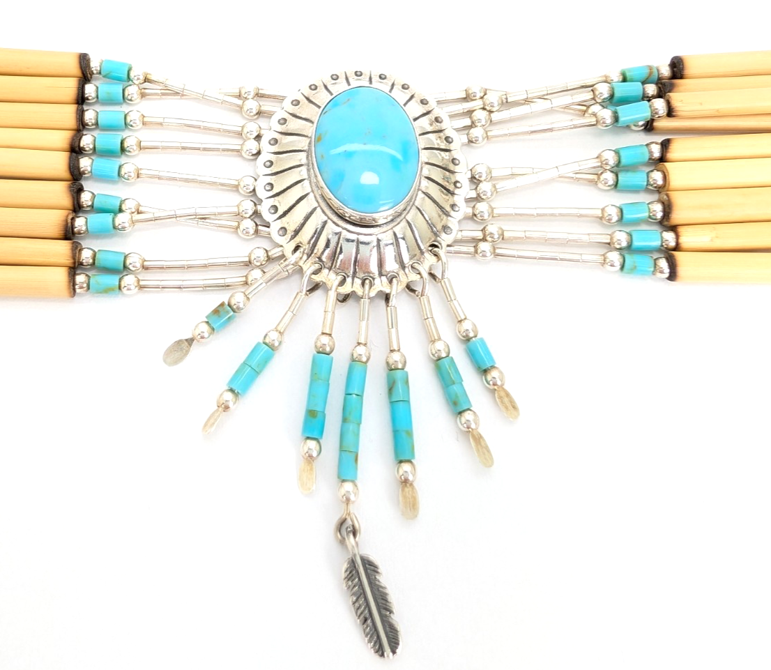Sterling Silver 925 16" Necklace Liquid Silver Turquoise Choker 12569 - Image 12