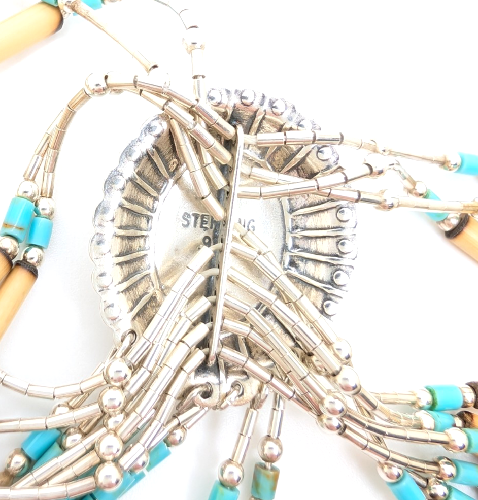 Sterling Silver 925 16" Necklace Liquid Silver Turquoise Choker 12569 - Image 13