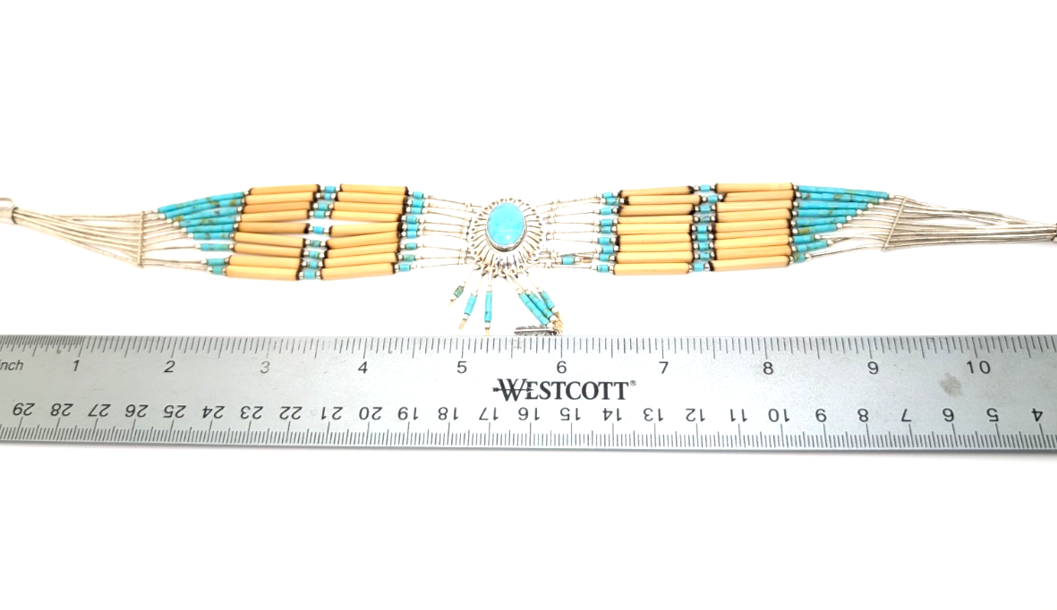 Sterling Silver 925 16" Necklace Liquid Silver Turquoise Choker 12569 - Image 14