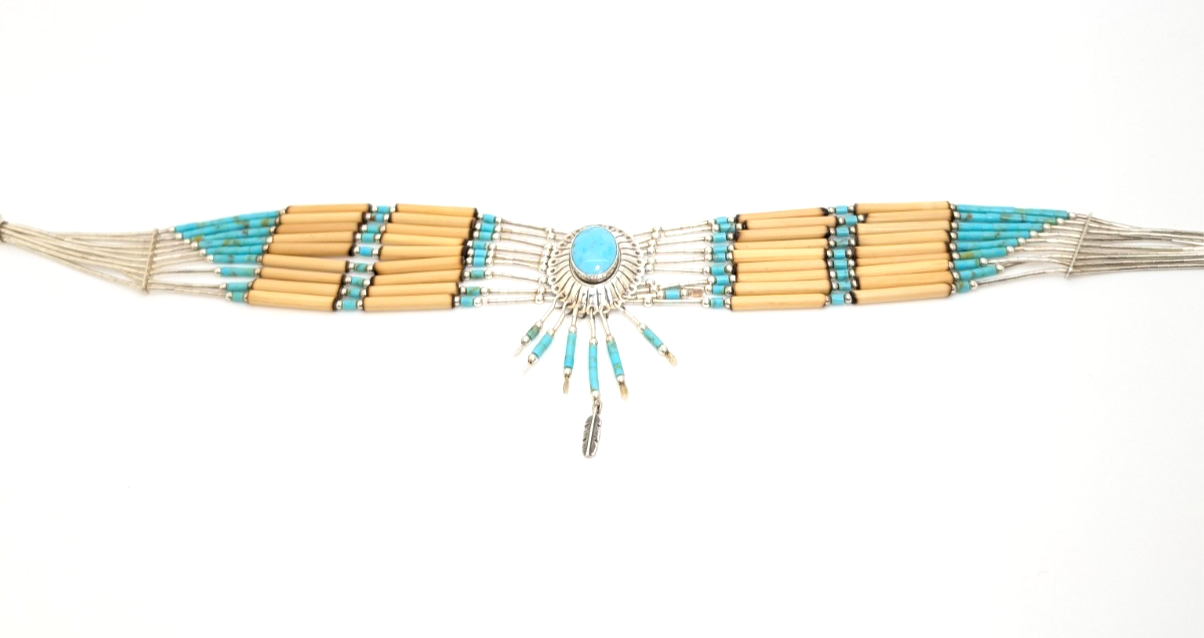 Sterling Silver 925 16" Necklace Liquid Silver Turquoise Choker 12569 - Image 15