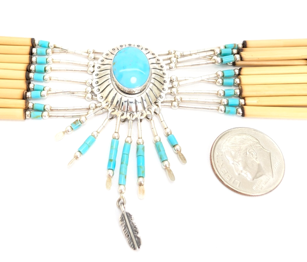 Sterling Silver 925 16" Necklace Liquid Silver Turquoise Choker 12569 - Image 16