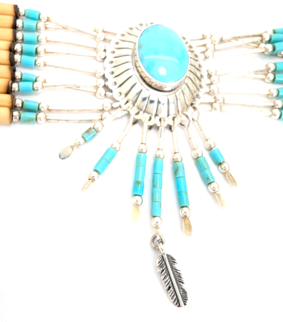 Sterling Silver 925 16" Necklace Liquid Silver Turquoise Choker 12569 - Image 17
