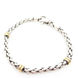 Sterling Silver 7.25" Bracelet 18K Accent Braided Silver R602- FOX1672