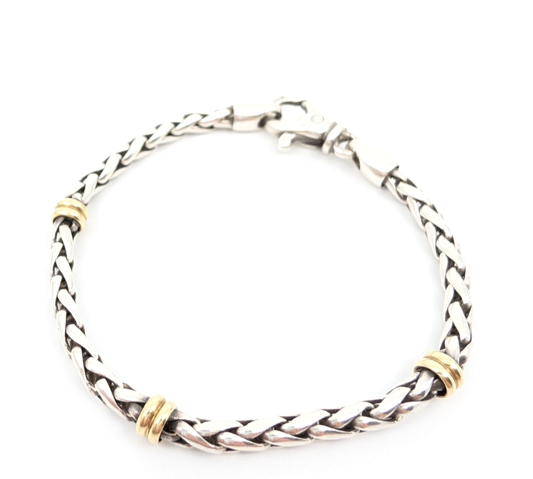 Sterling Silver 7.25" Bracelet 18K Accent Braided Silver R602- FOX1672