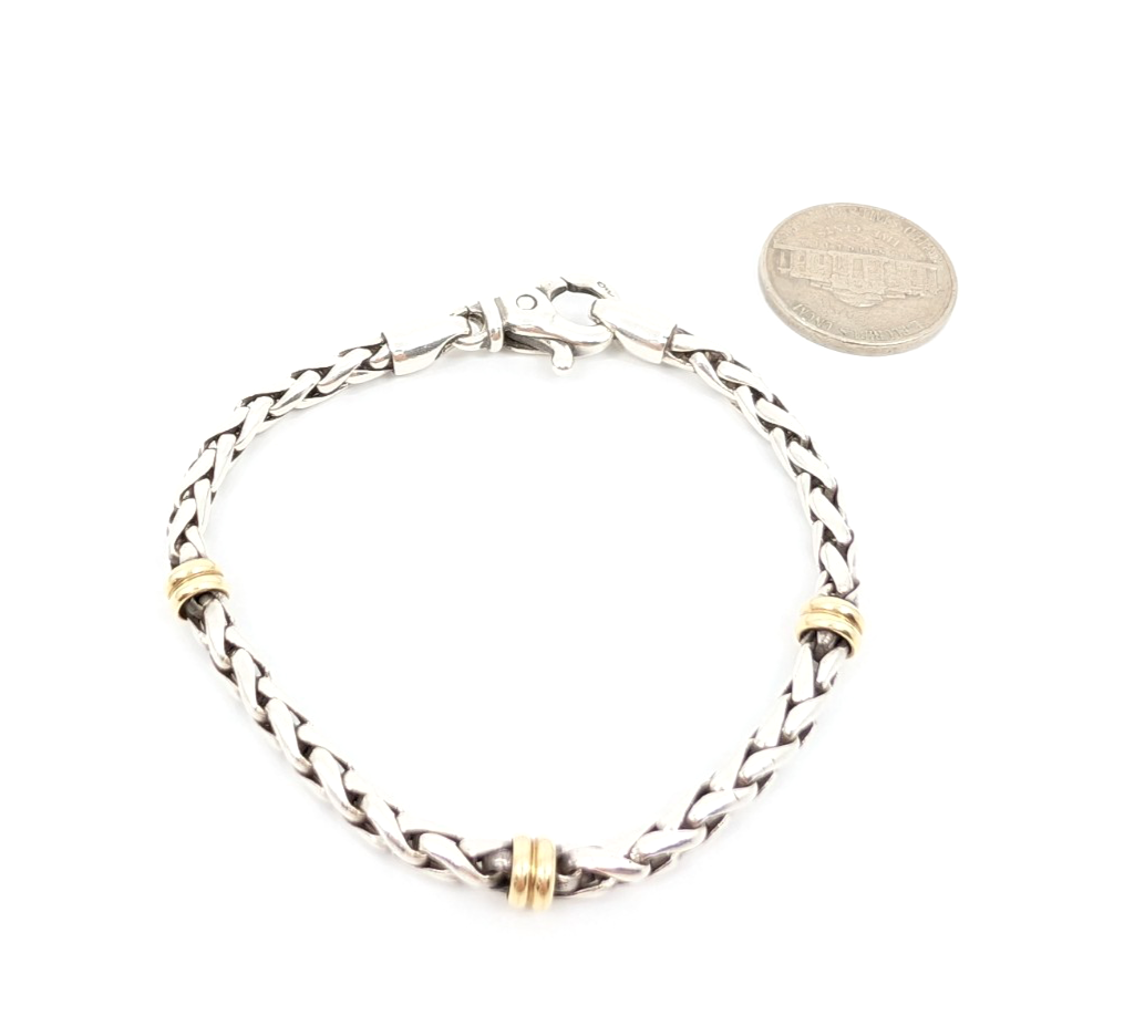 Sterling Silver 7.25" Bracelet 18K Accent Braided Silver R602- FOX1672 - Image 2