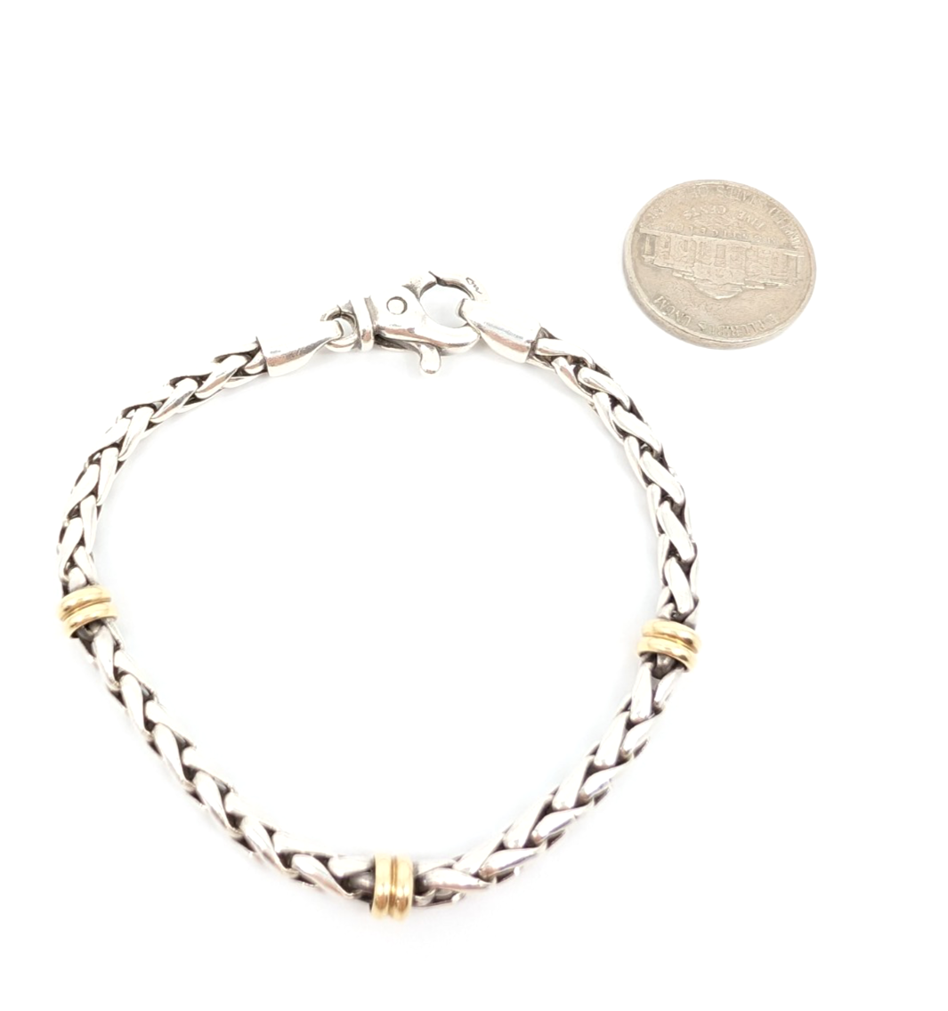 Sterling Silver 7.25" Bracelet 18K Accent Braided Silver R602- FOX1672 - Image 3
