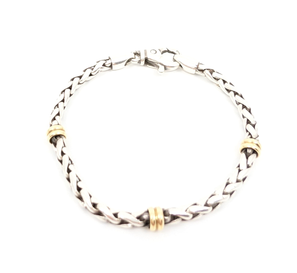 Sterling Silver 7.25" Bracelet 18K Accent Braided Silver R602- FOX1672 - Image 4
