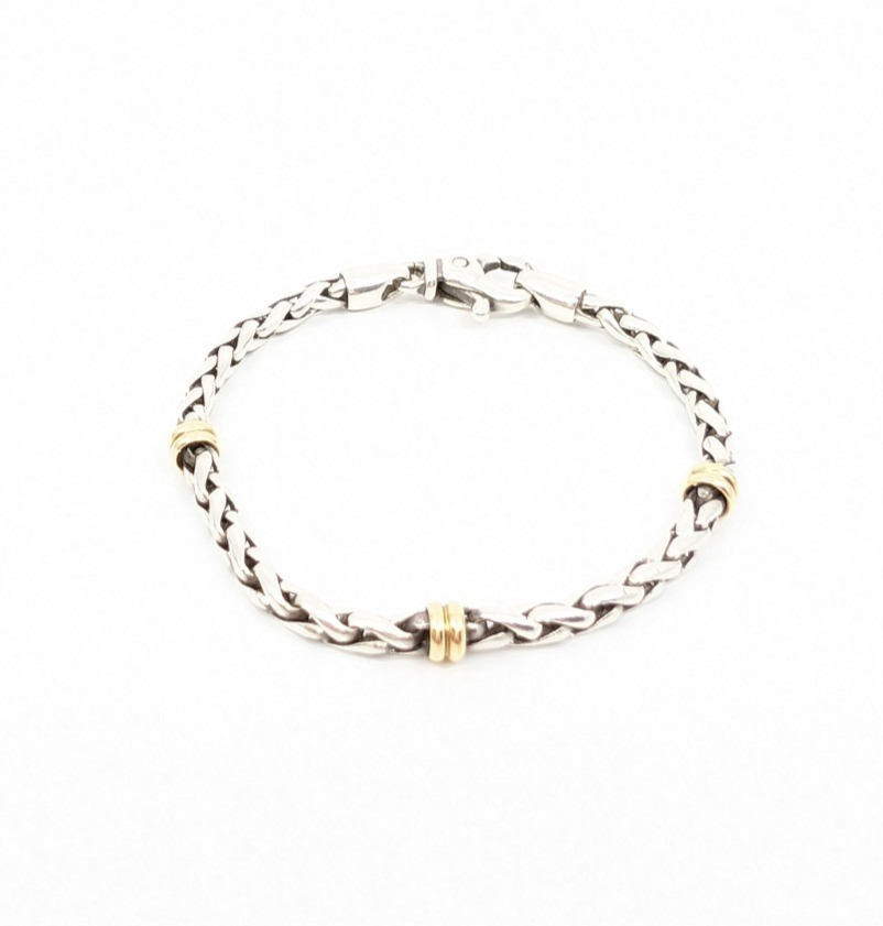 Sterling Silver 7.25" Bracelet 18K Accent Braided Silver R602- FOX1672 - Image 5