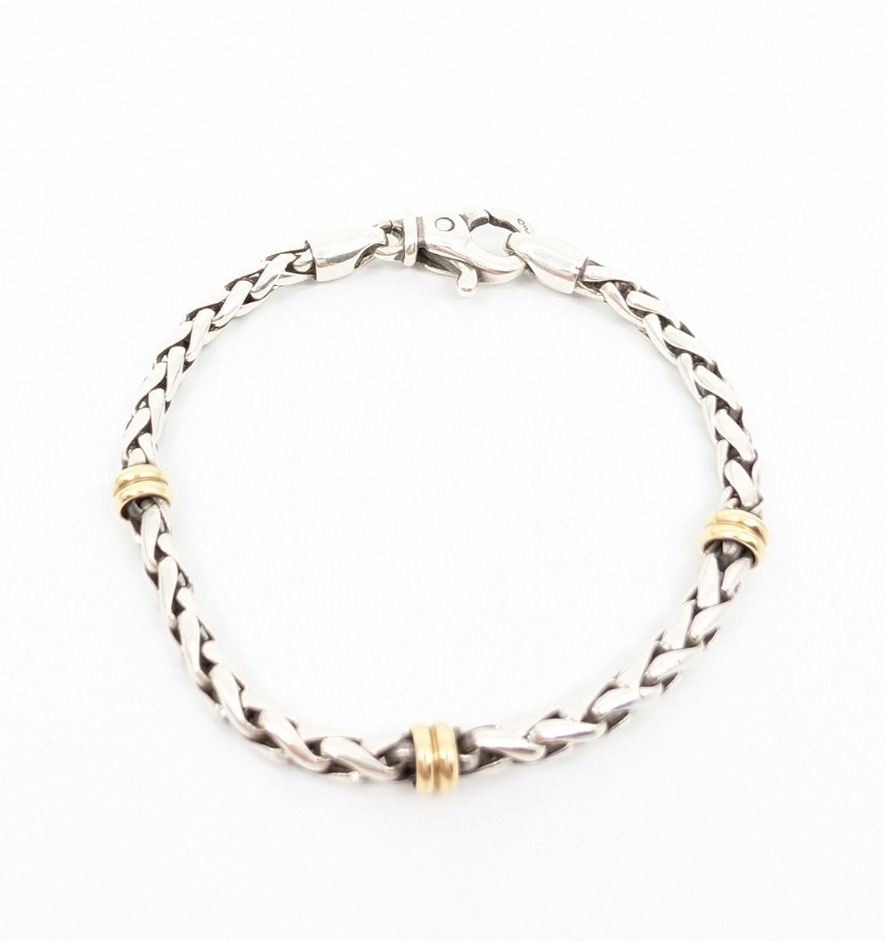 Sterling Silver 7.25" Bracelet 18K Accent Braided Silver R602- FOX1672 - Image 6