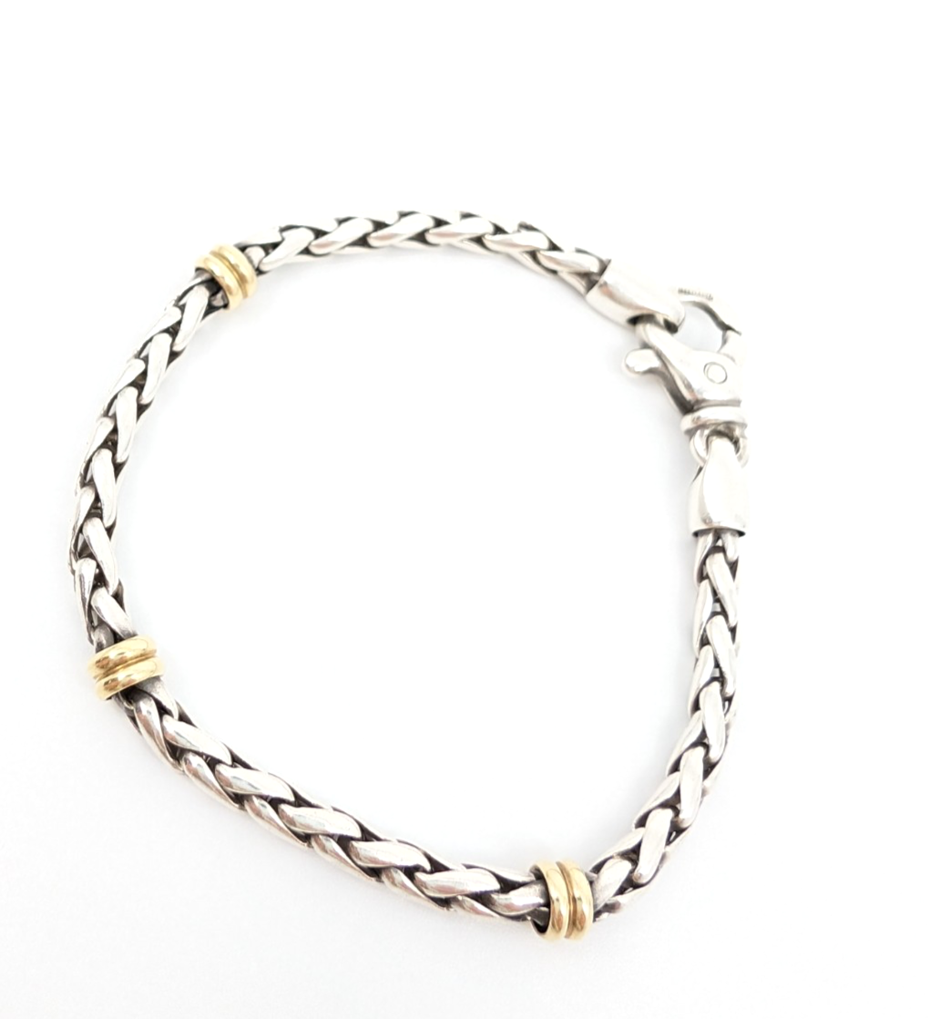 Sterling Silver 7.25" Bracelet 18K Accent Braided Silver R602- FOX1672 - Image 10