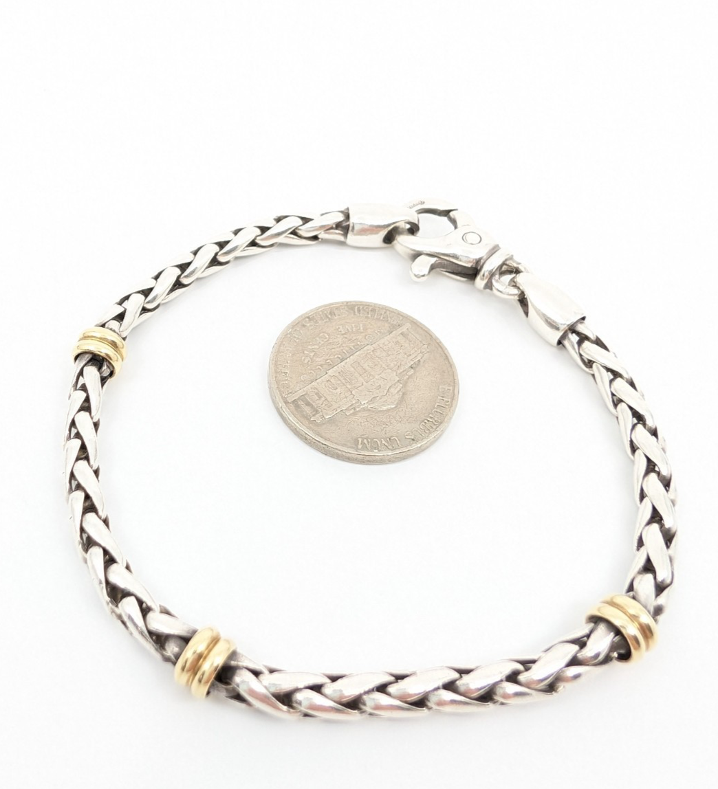 Sterling Silver 7.25" Bracelet 18K Accent Braided Silver R602- FOX1672 - Image 12