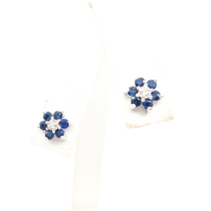 14K Gold Earrings Effy Sapphire Dia Flower Studs P785- FOX1663