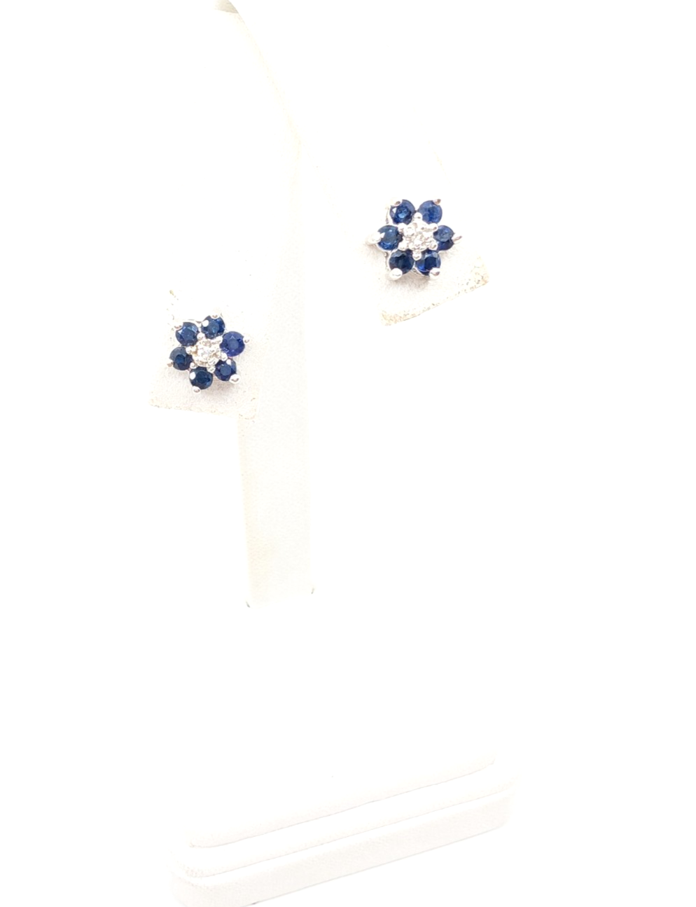 14K Gold Earrings Effy Sapphire Dia Flower Studs P785- FOX1663 - Image 5