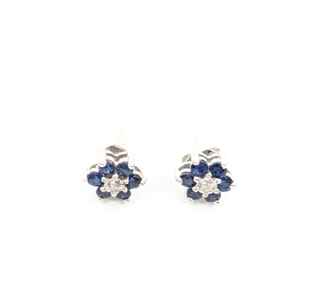 14K Gold Earrings Effy Sapphire Dia Flower Studs P785- FOX1663 - Image 6