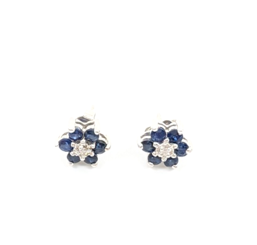 14K Gold Earrings Effy Sapphire Dia Flower Studs P785- FOX1663 - Image 7