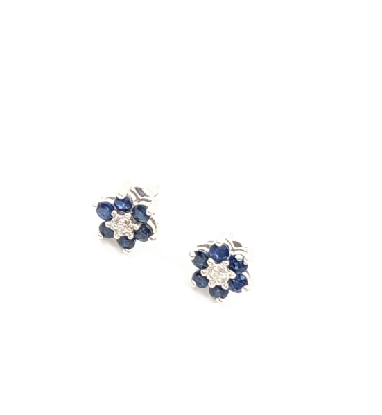 14K Gold Earrings Effy Sapphire Dia Flower Studs P785- FOX1663 - Image 8