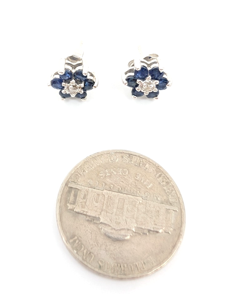 14K Gold Earrings Effy Sapphire Dia Flower Studs P785- FOX1663 - Image 9