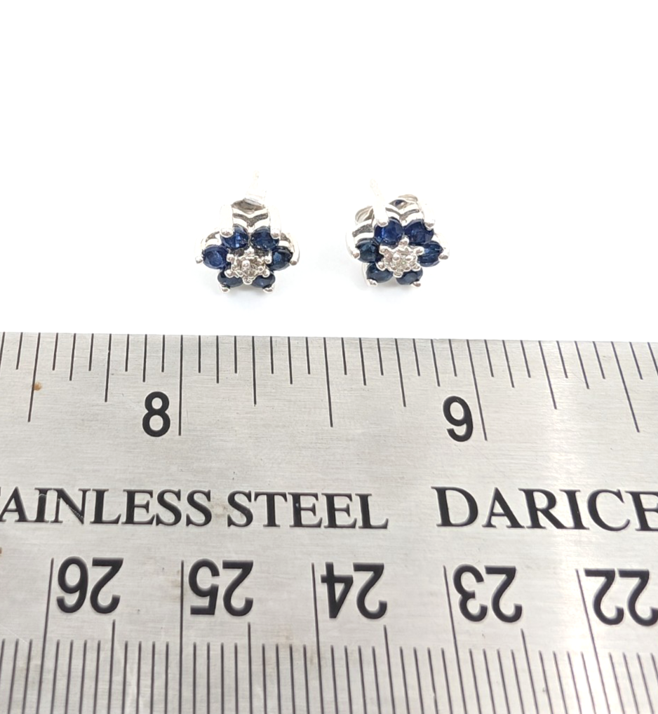 14K Gold Earrings Effy Sapphire Dia Flower Studs P785- FOX1663 - Image 10