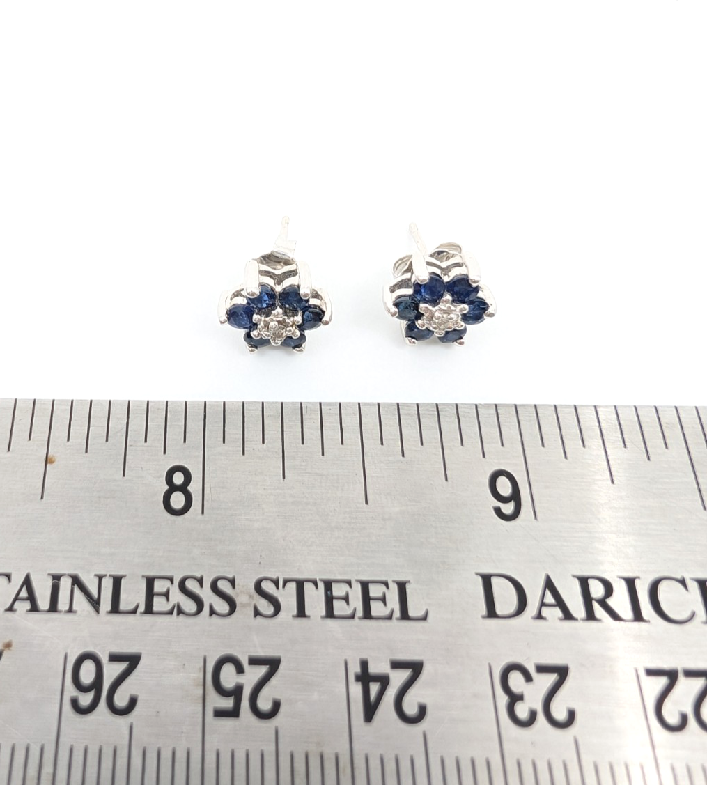 14K Gold Earrings Effy Sapphire Dia Flower Studs P785- FOX1663 - Image 11