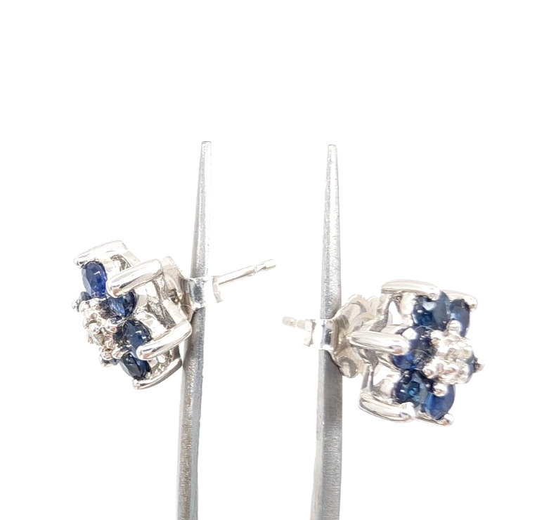14K Gold Earrings Effy Sapphire Dia Flower Studs P785- FOX1663 - Image 15