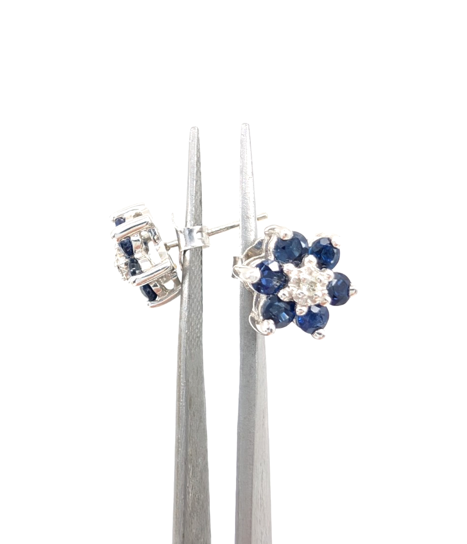 14K Gold Earrings Effy Sapphire Dia Flower Studs P785- FOX1663 - Image 16