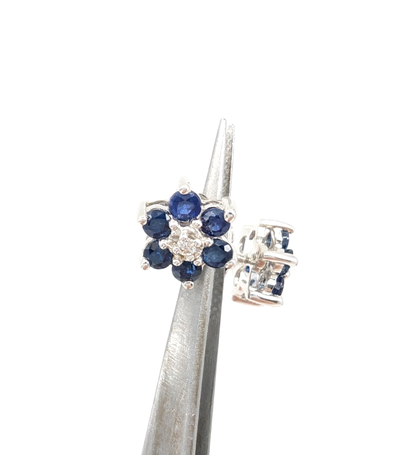 14K Gold Earrings Effy Sapphire Dia Flower Studs P785- FOX1663 - Image 17