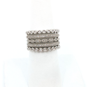 Sterling Silver 925 7 Ring Glass Encrusted/ Polished 5 Row Band 11686