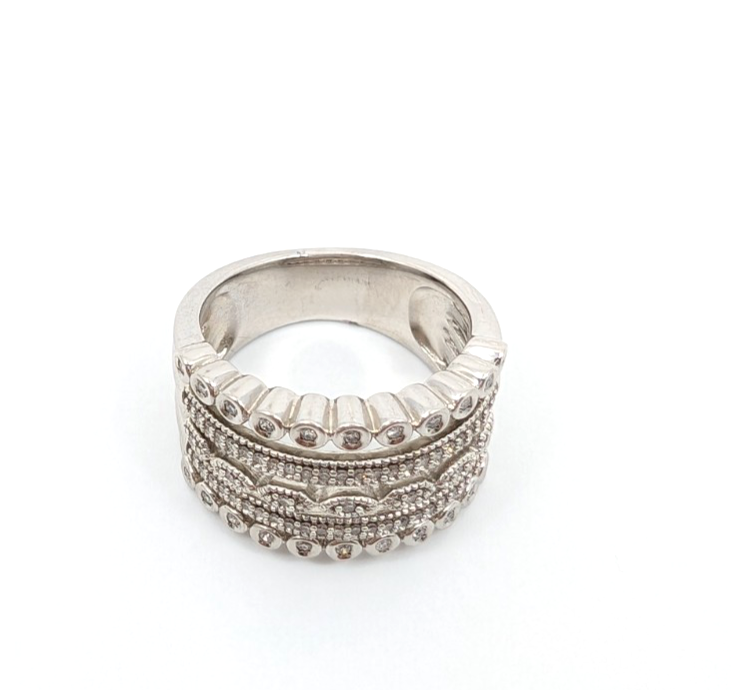 Sterling Silver 925 7 Ring Glass Encrusted/ Polished 5 Row Band 11686 - Image 3