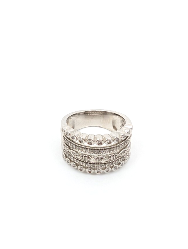 Sterling Silver 925 7 Ring Glass Encrusted/ Polished 5 Row Band 11686 - Image 4