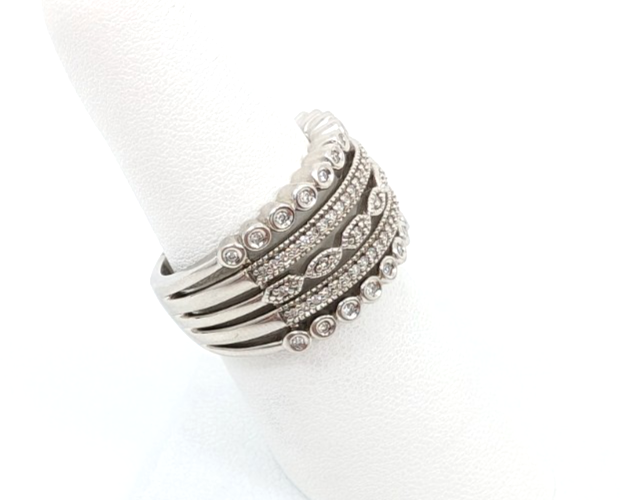 Sterling Silver 925 7 Ring Glass Encrusted/ Polished 5 Row Band 11686 - Image 5