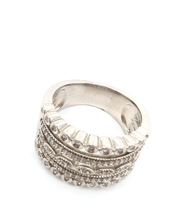 Sterling Silver 925 7 Ring Glass Encrusted/ Polished 5 Row Band 11686 - Image 6