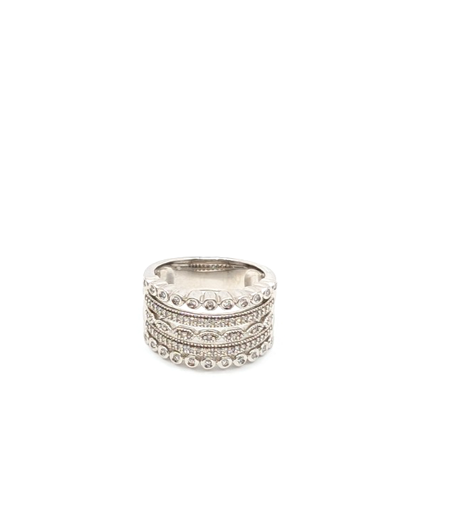Sterling Silver 925 7 Ring Glass Encrusted/ Polished 5 Row Band 11686 - Image 7