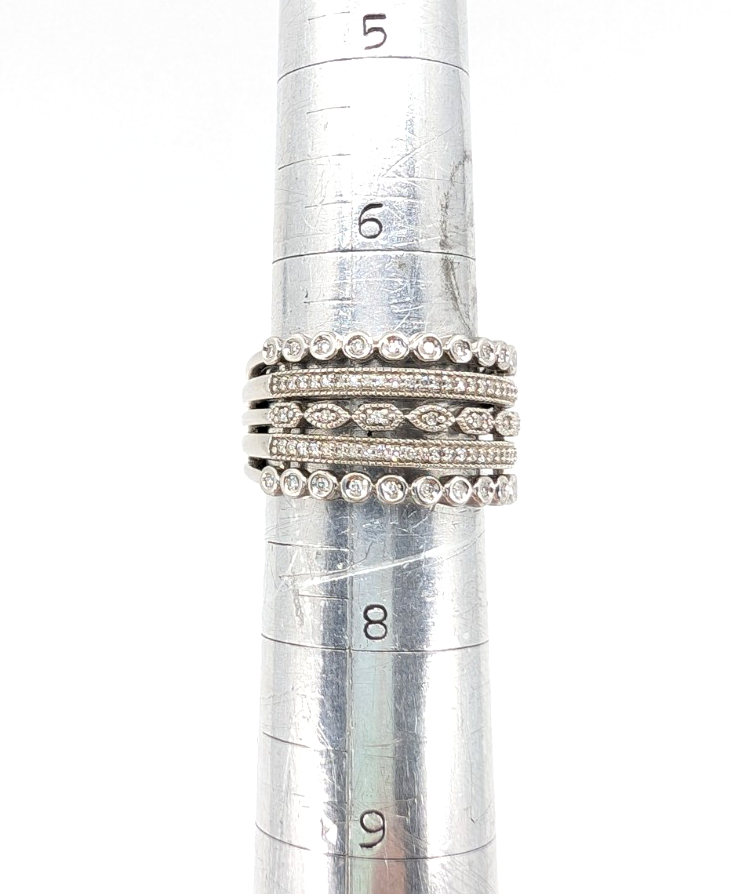 Sterling Silver 925 7 Ring Glass Encrusted/ Polished 5 Row Band 11686 - Image 8
