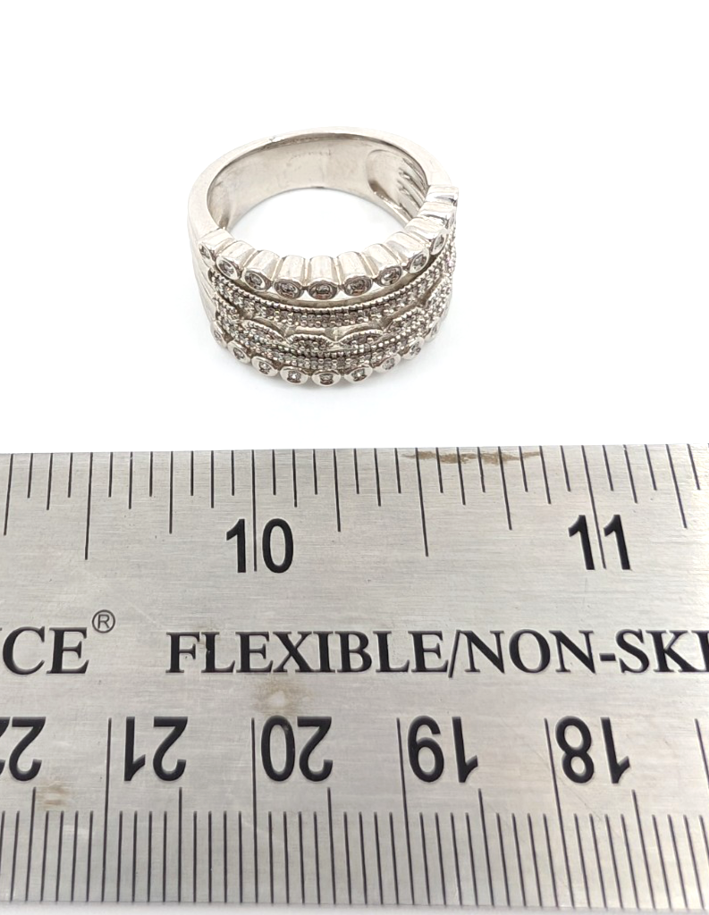 Sterling Silver 925 7 Ring Glass Encrusted/ Polished 5 Row Band 11686 - Image 11