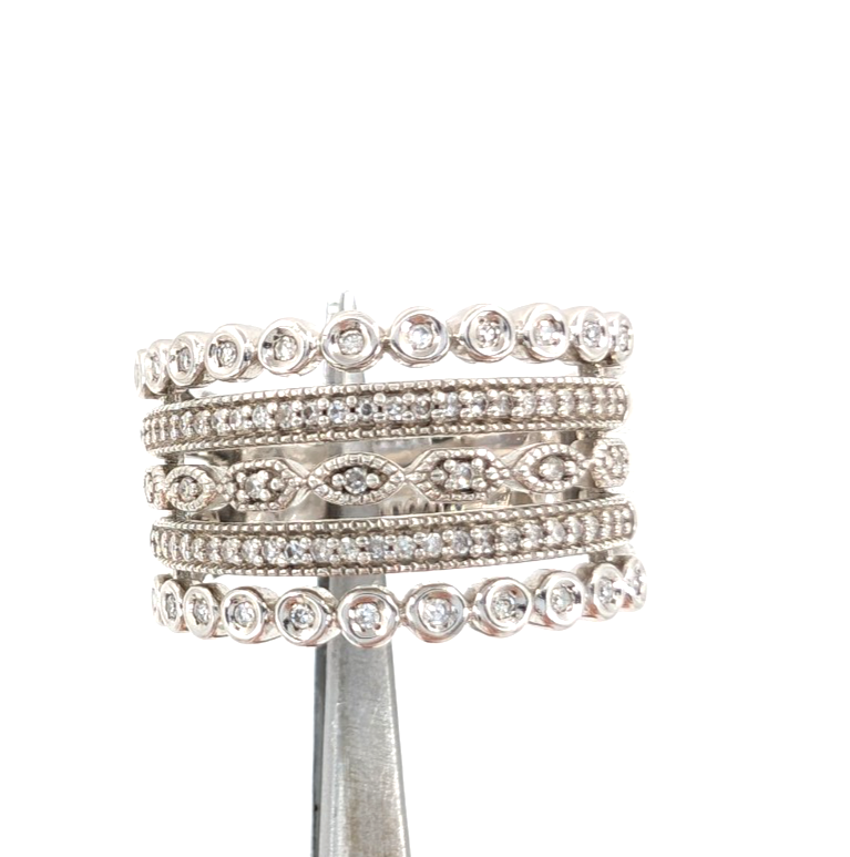 Sterling Silver 925 7 Ring Glass Encrusted/ Polished 5 Row Band 11686 - Image 12