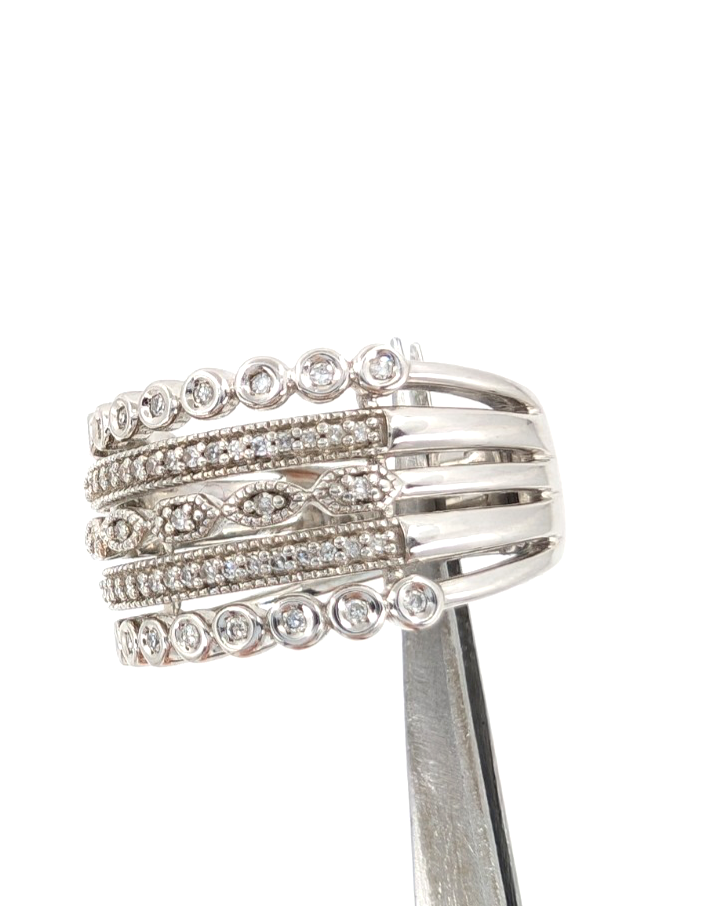 Sterling Silver 925 7 Ring Glass Encrusted/ Polished 5 Row Band 11686 - Image 13
