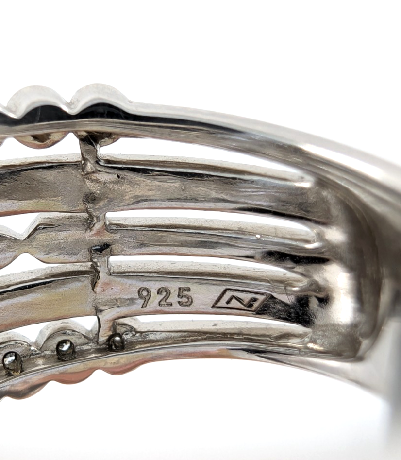 Sterling Silver 925 7 Ring Glass Encrusted/ Polished 5 Row Band 11686 - Image 15