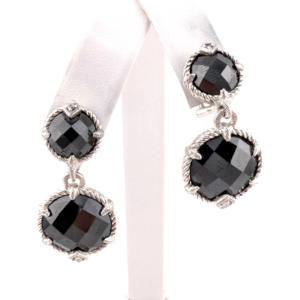 Judith Ripka Sterling Silver 925 Onyx Drop Clip on  Earrings OAK518