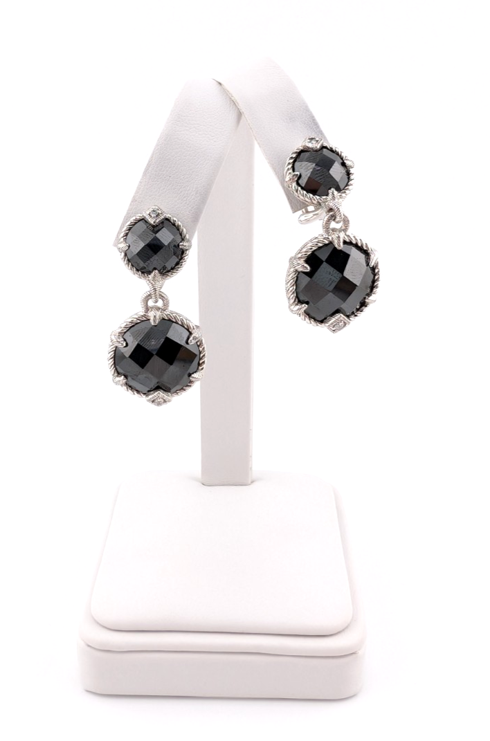 Judith Ripka Sterling Silver 925 Onyx Drop Clip on Earrings OAK518 - Image 8