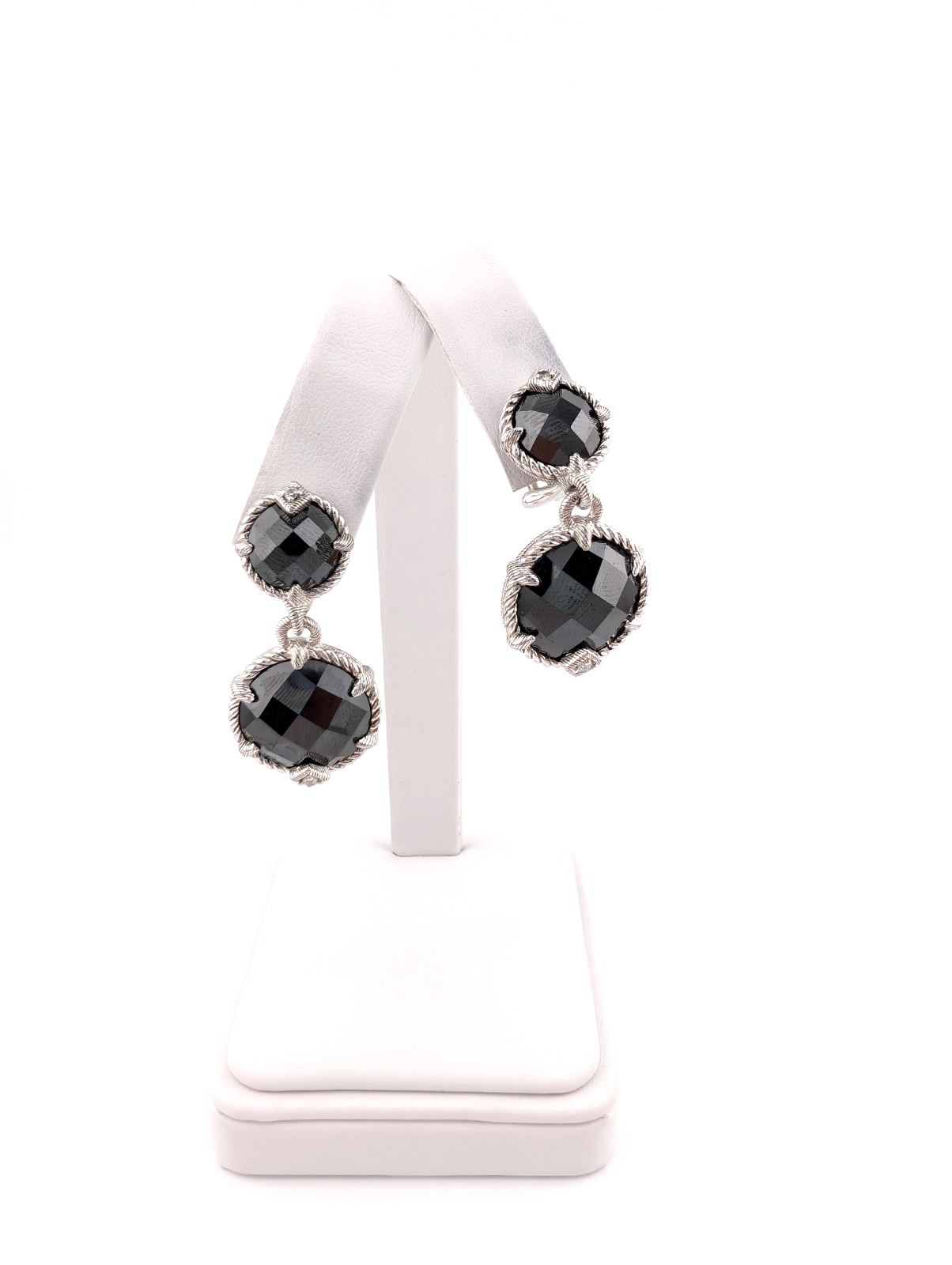 Judith Ripka Sterling Silver 925 Onyx Drop Clip on Earrings OAK518 - Image 9