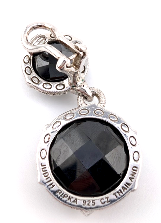 Judith Ripka Sterling Silver 925 Onyx Drop Clip on Earrings OAK518 - Image 10