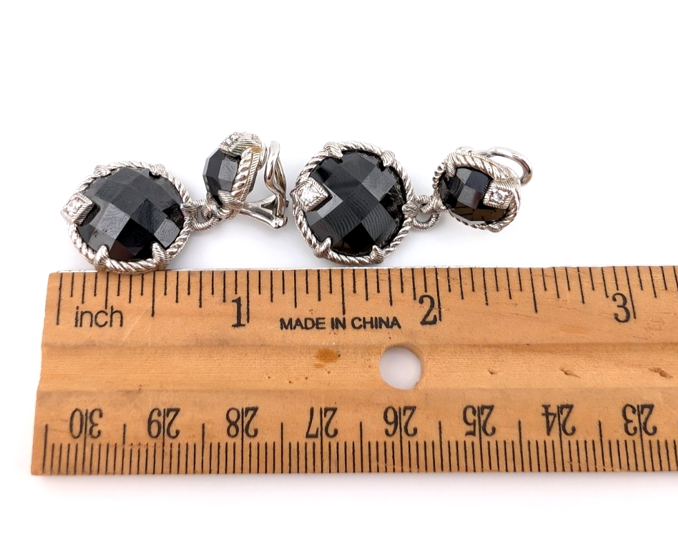 Judith Ripka Sterling Silver 925 Onyx Drop Clip on Earrings OAK518 - Image 15