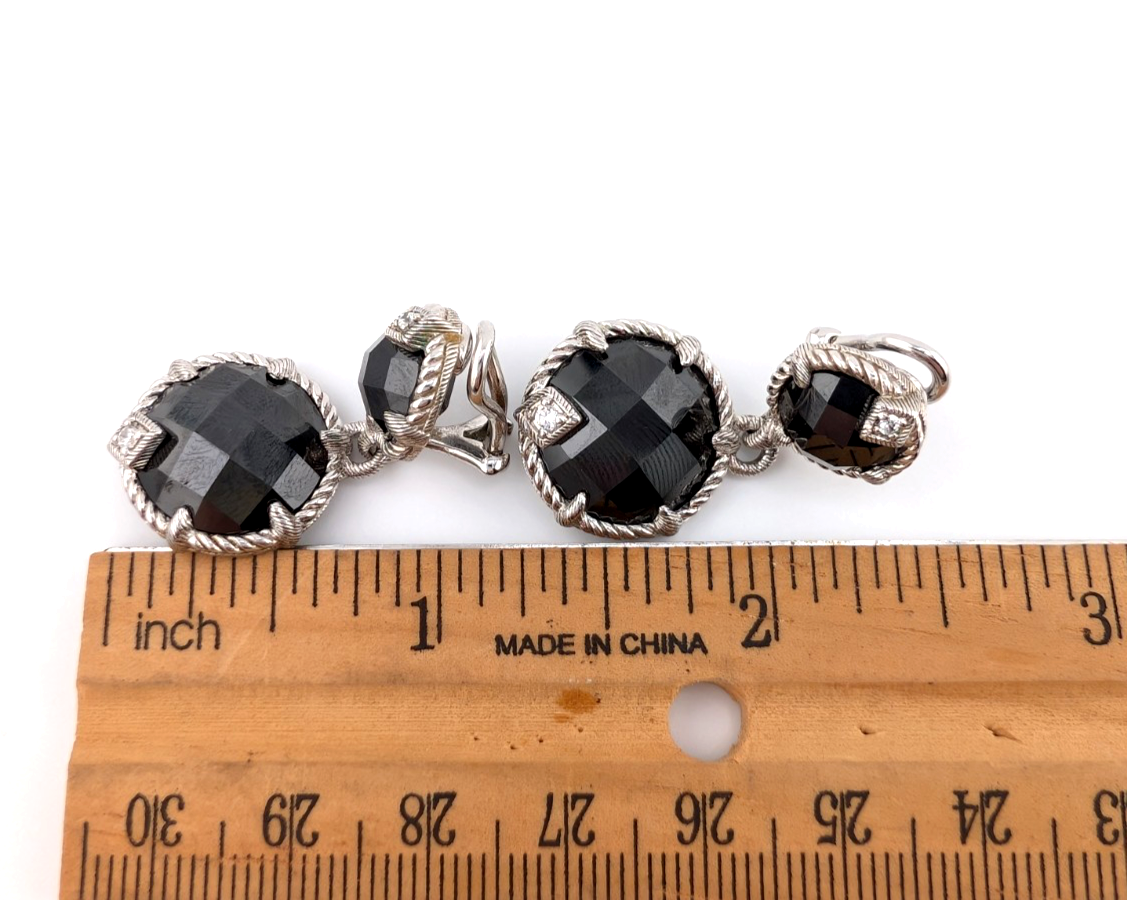 Judith Ripka Sterling Silver 925 Onyx Drop Clip on Earrings OAK518 - Image 16