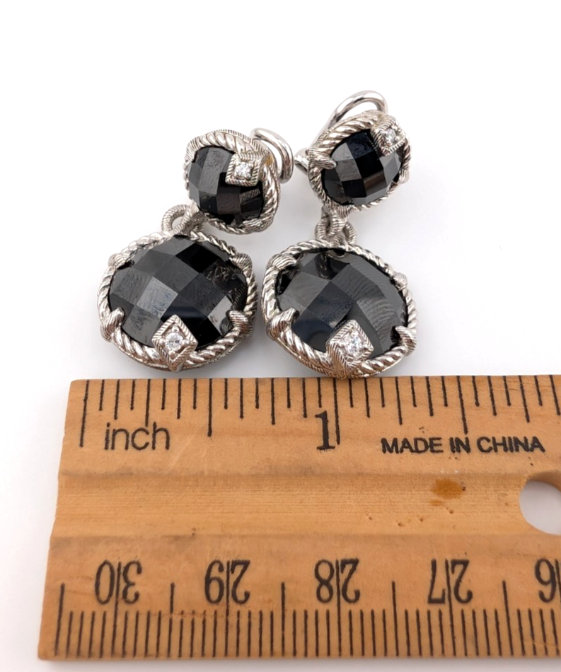 Judith Ripka Sterling Silver 925 Onyx Drop Clip on Earrings OAK518 - Image 17